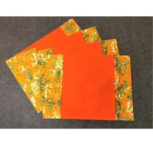 NEW Set of 4 Luxury Placemats - Orange Linen and Floral silk